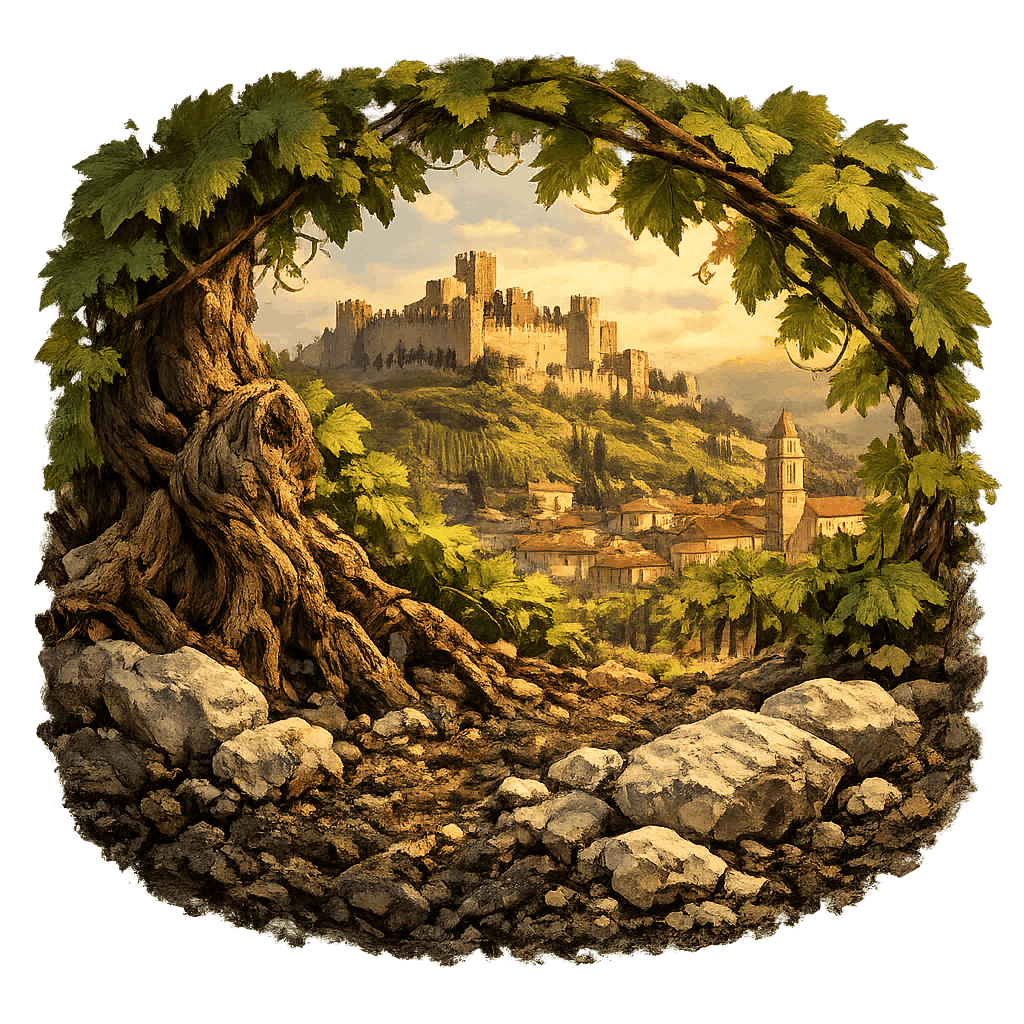 Detailed graphic of the Soave wine region.