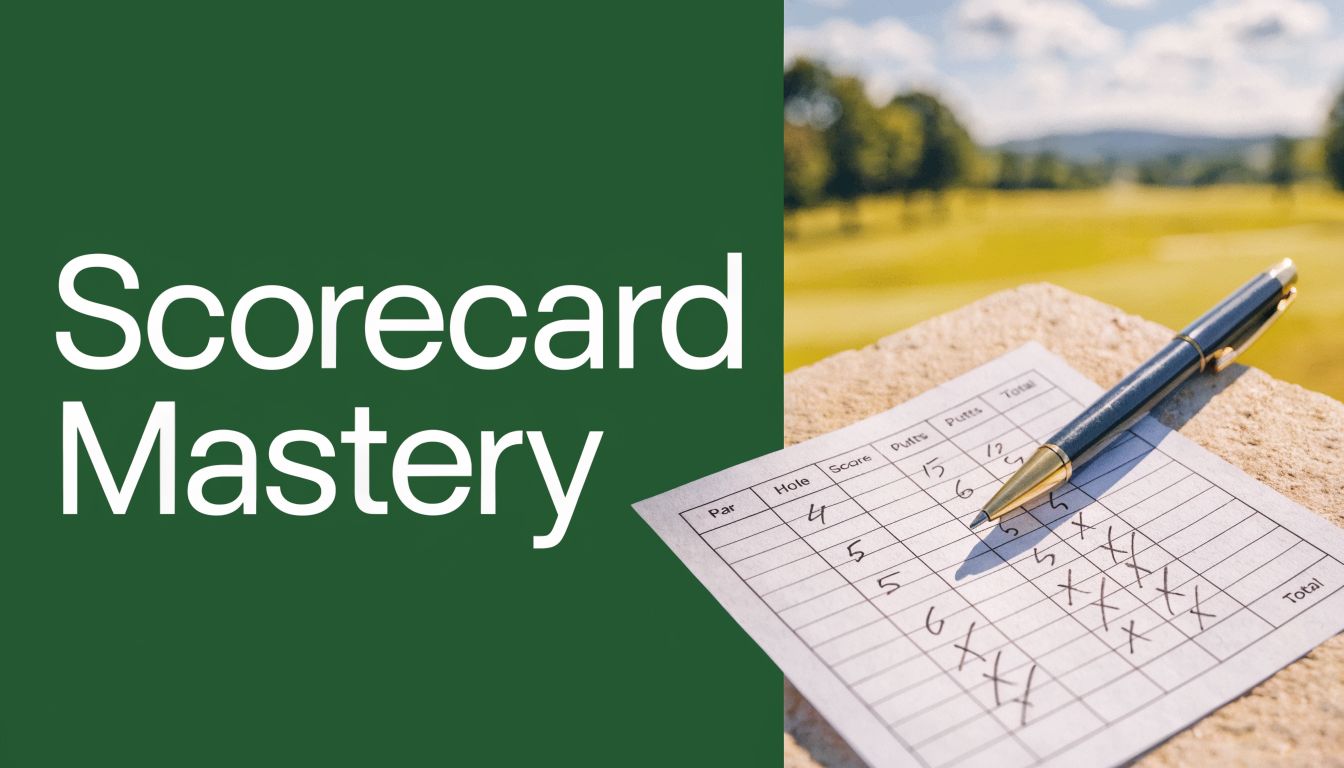 A close-up view of a golf scorecard with handwritten scores next to a pen on a rock.