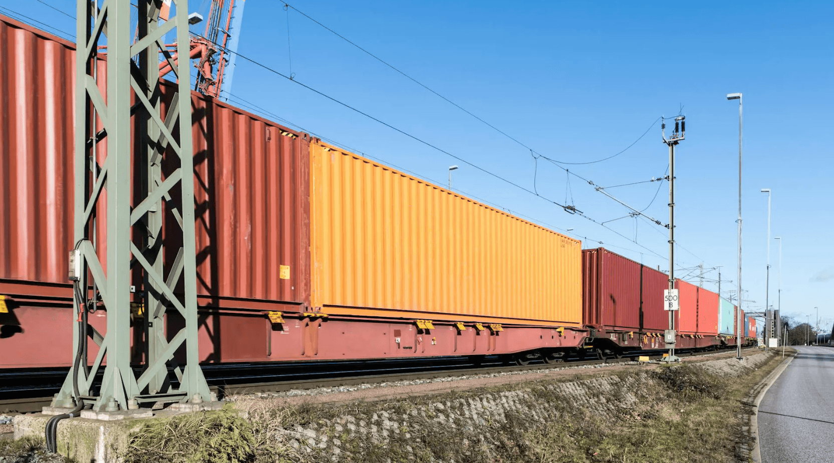 freight train carrying goods on a railway
