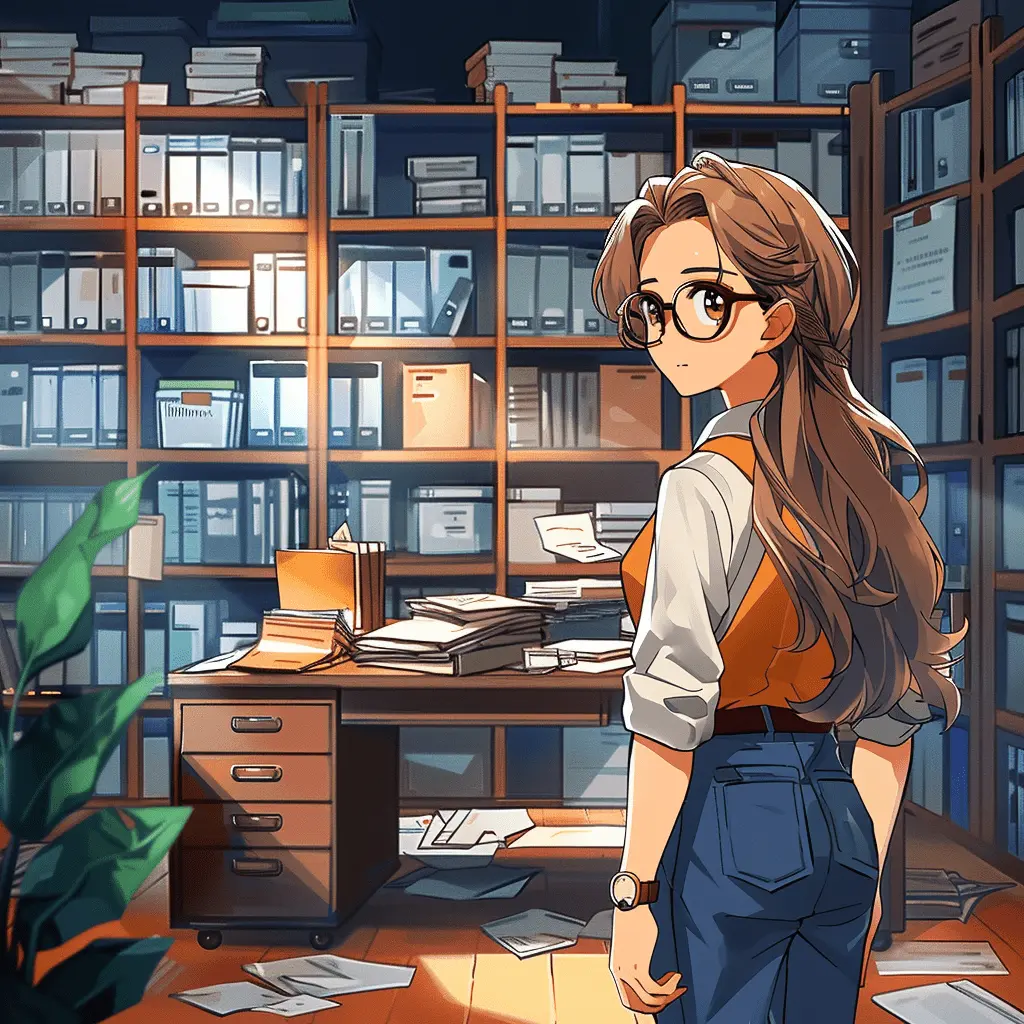  Anime character with planner in amber hues