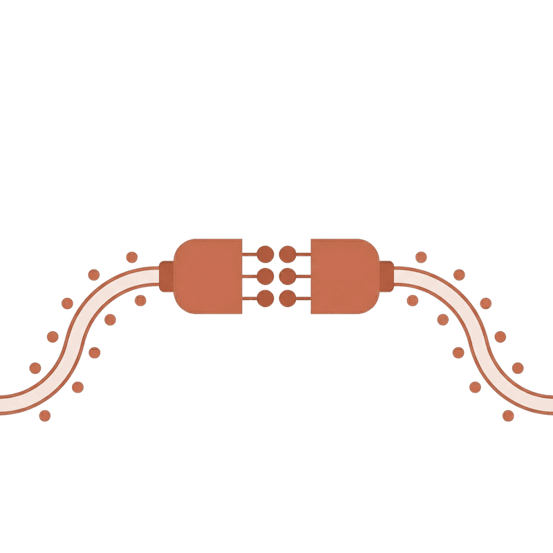 Two cable connectors meeting with energy pulse indicating active integration