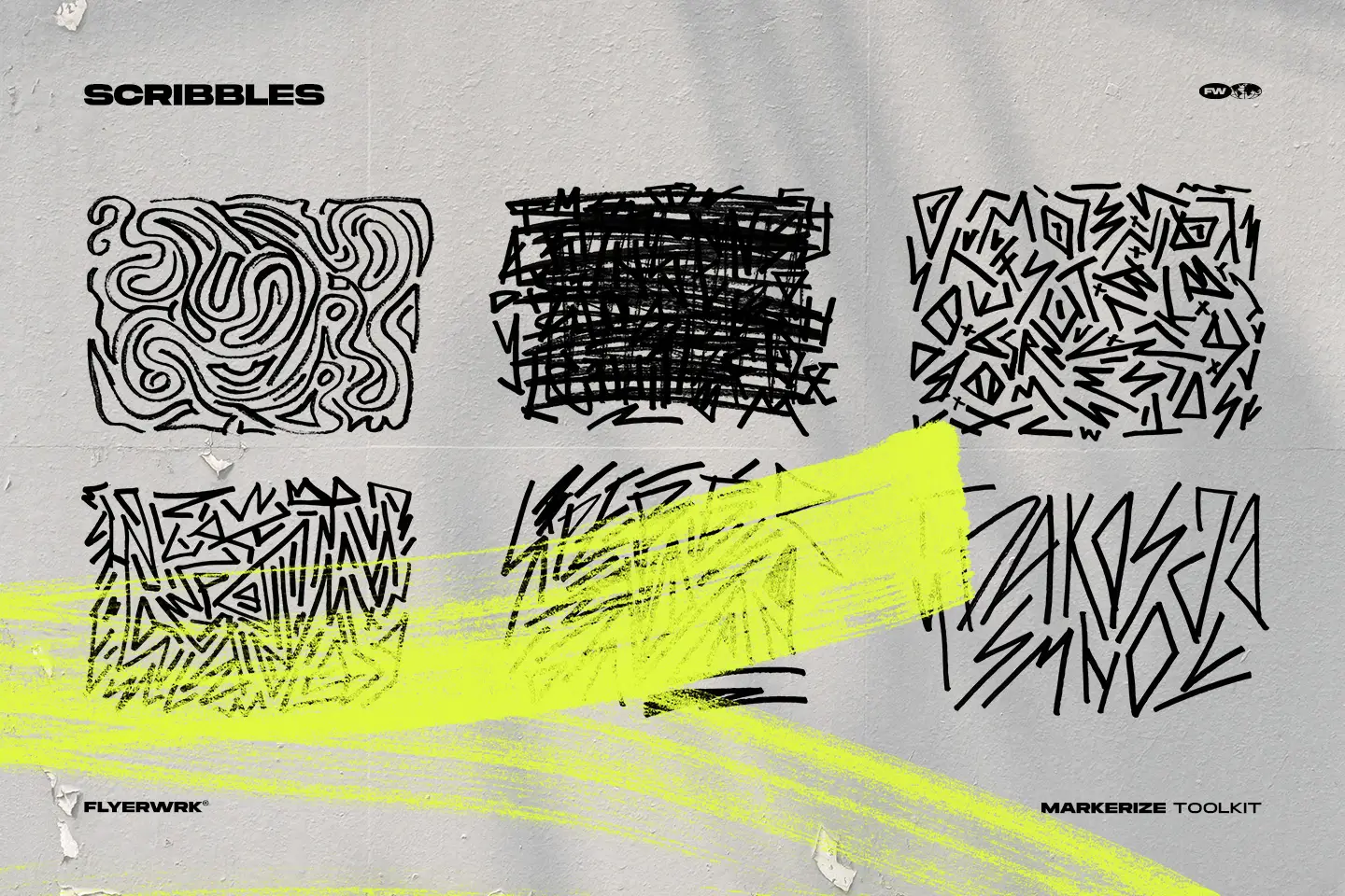 Markerize abstract scribbles collection with high resolution black ink marker textures and various hand drawn patterns