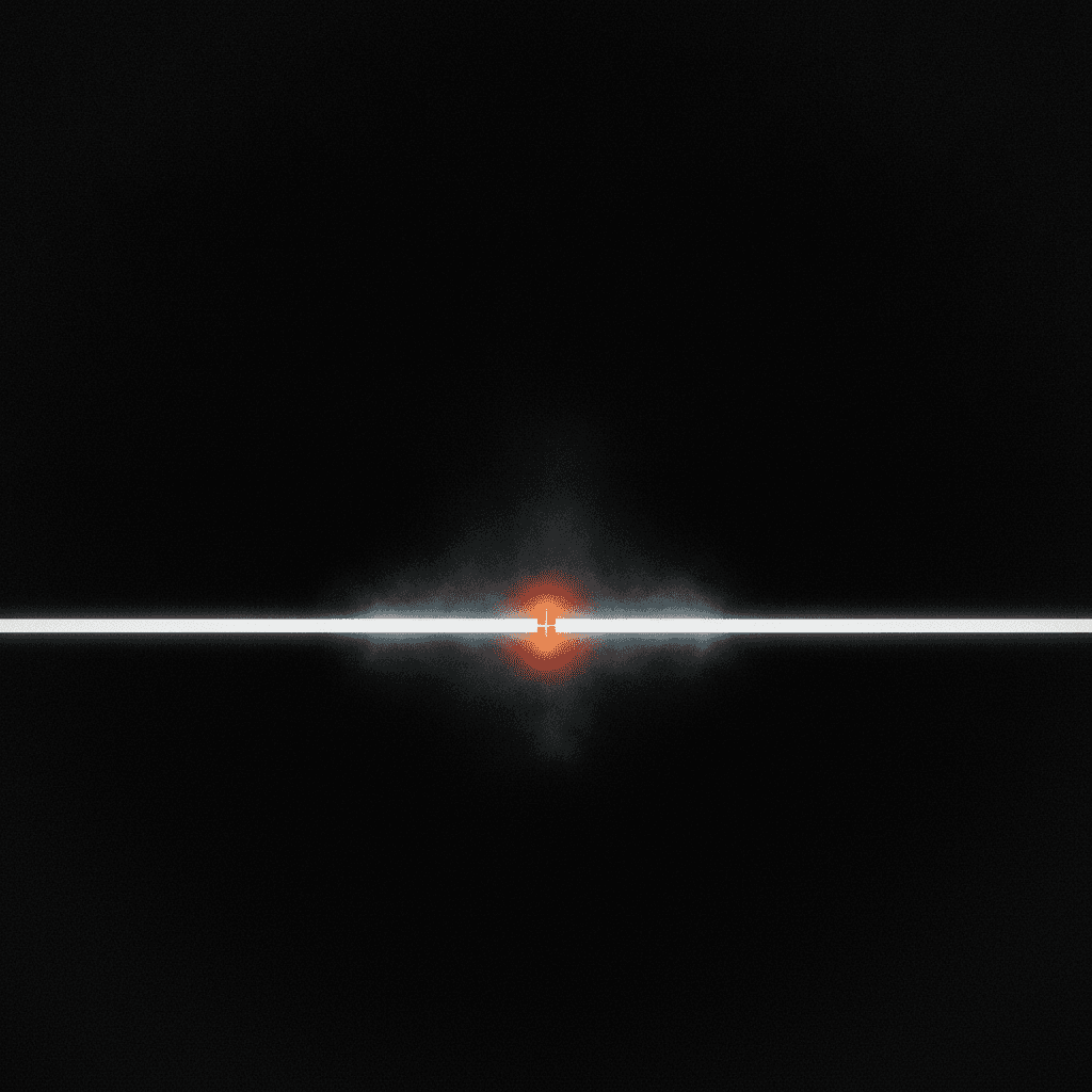 Single thin orange line of light bisecting deep black void with subtle haze