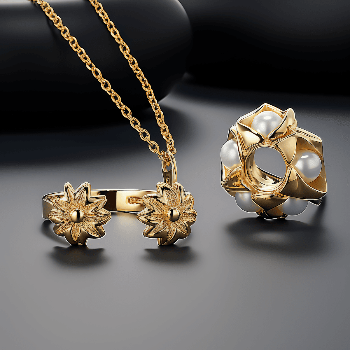 a white shell with two necklaces on it