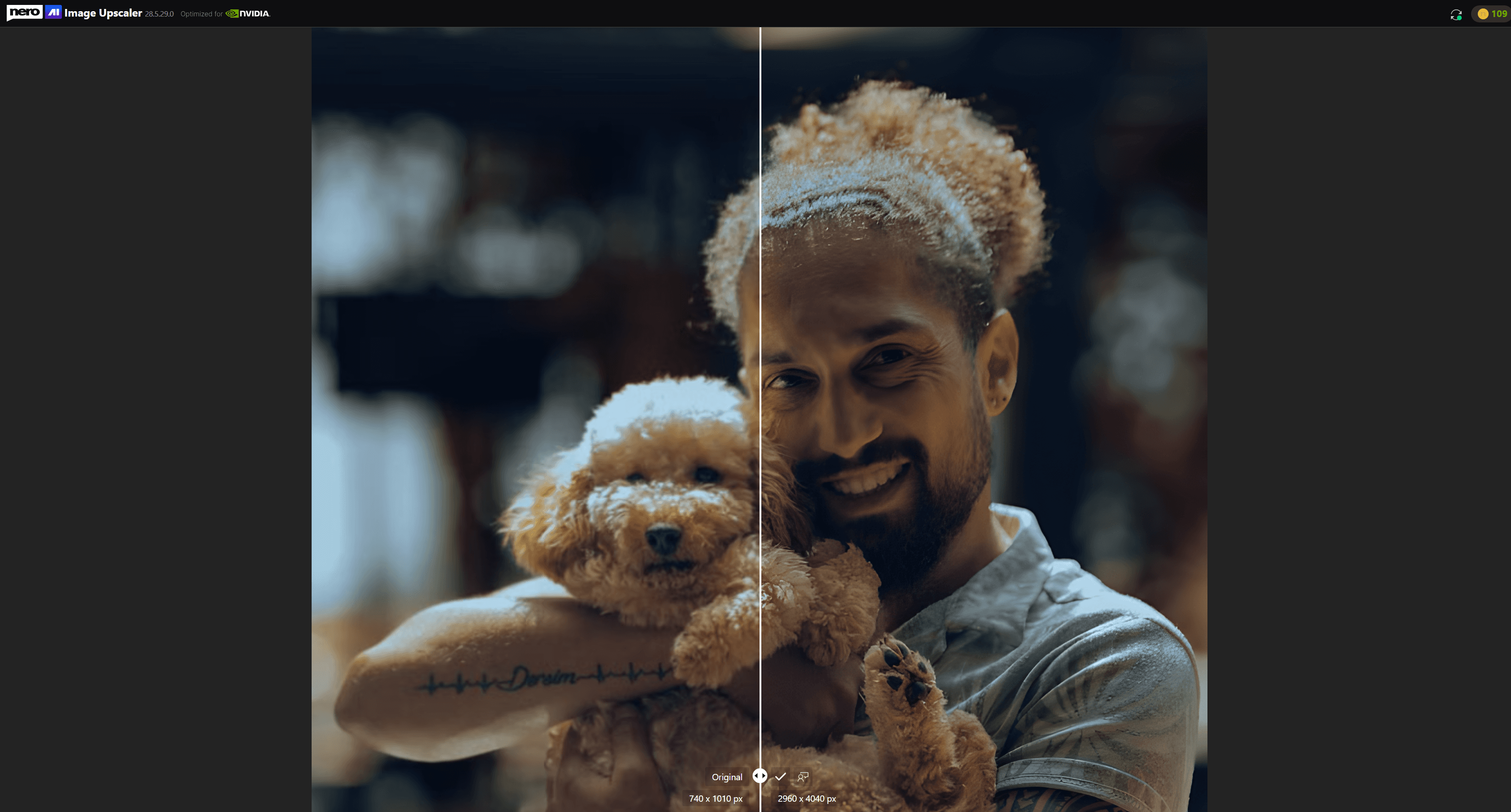 Nero AI Image Upscaler before and after comparison
