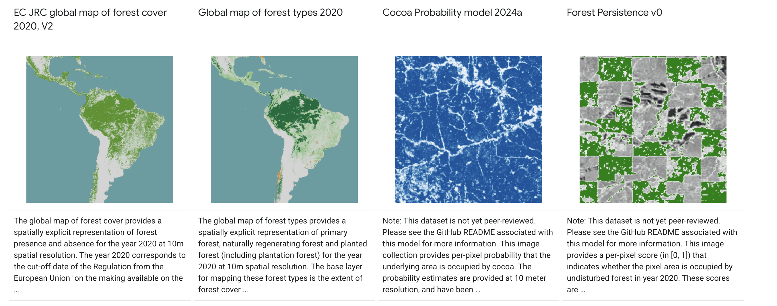 google engine showcasing data sets for eudr