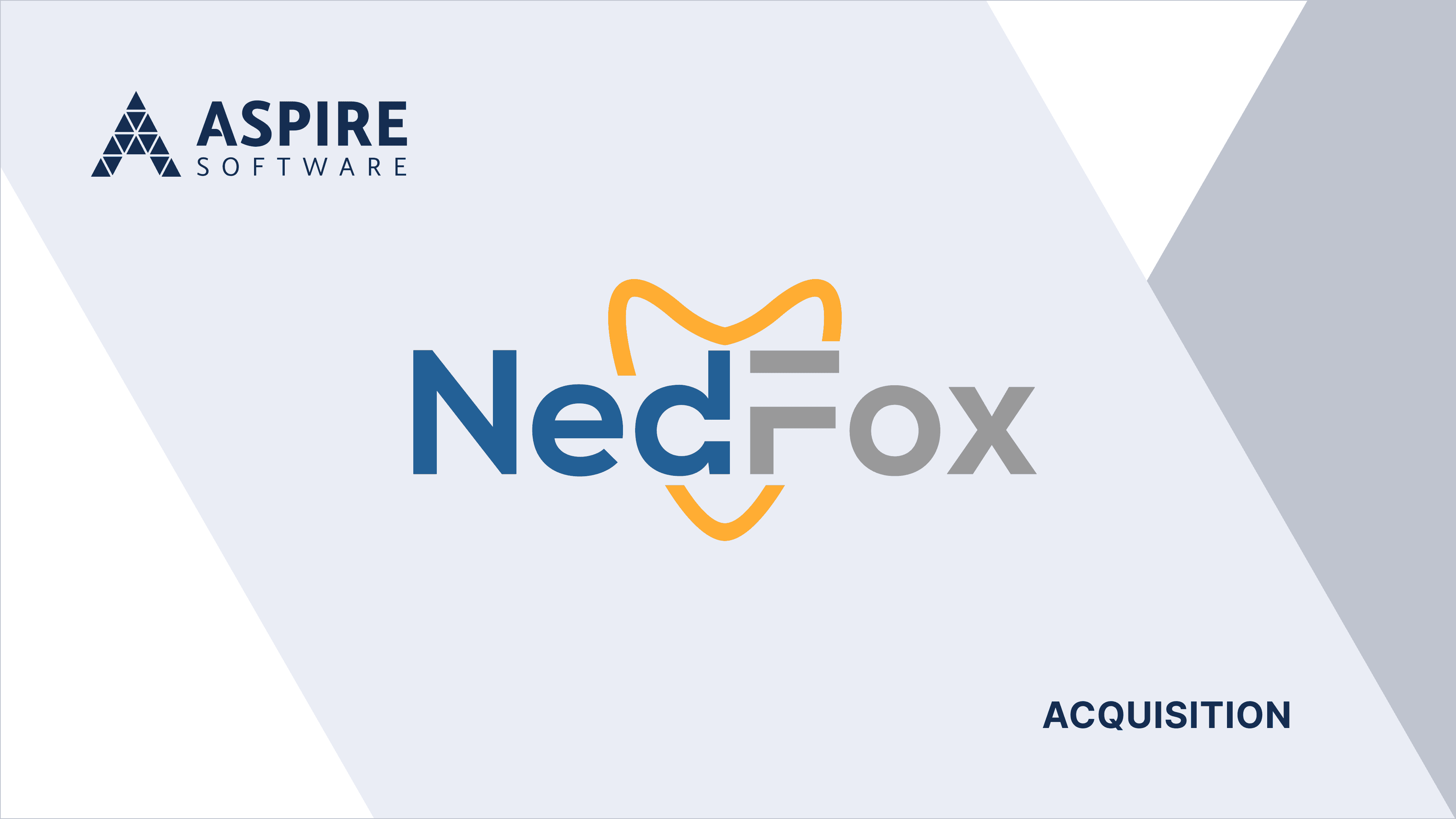 Logos d'Aspire Software et NedFox sur un fond géométrique gris. Annonce d'acquisition.