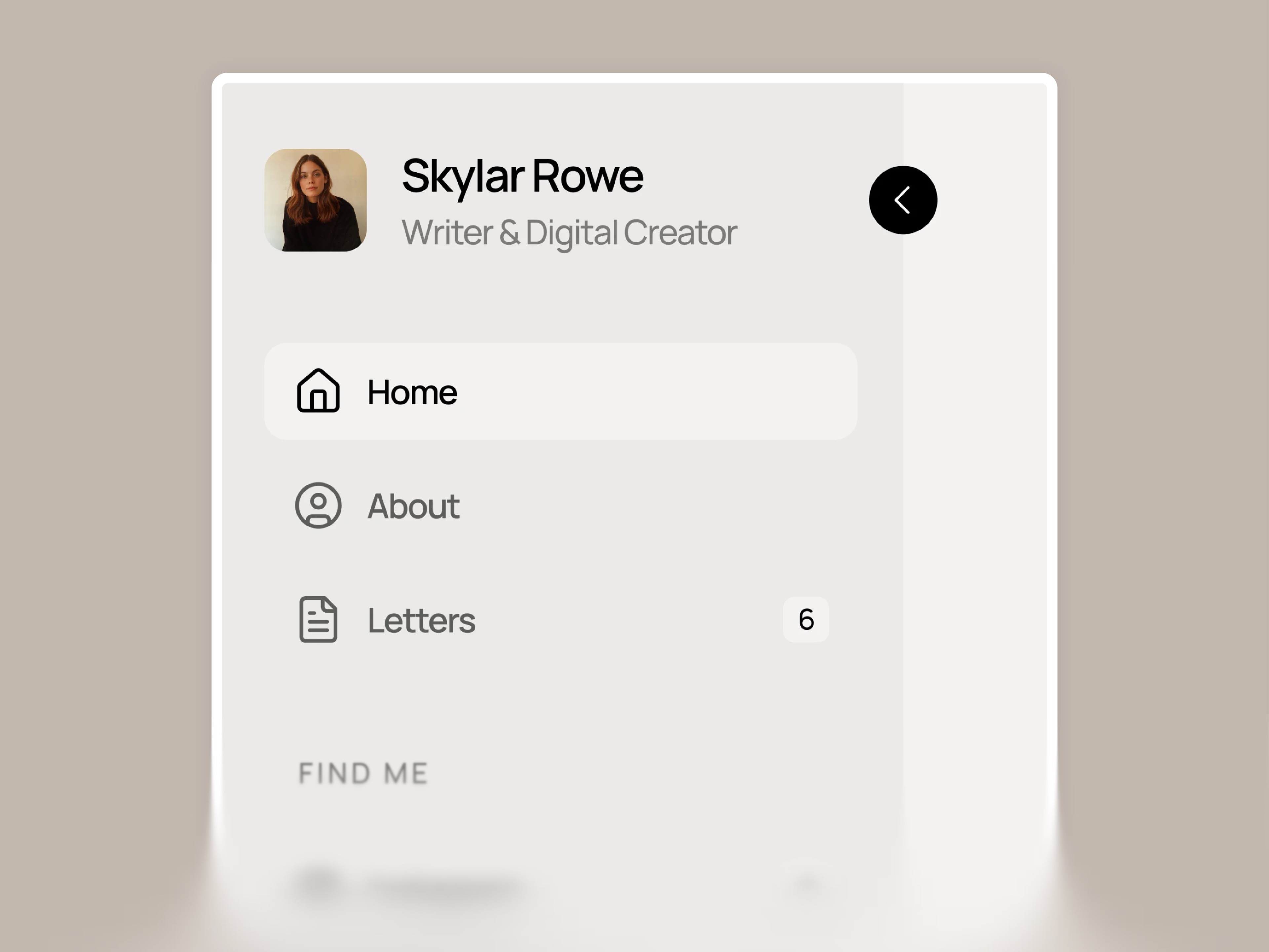 User profile interface showing options for settings, notifications, and account details.