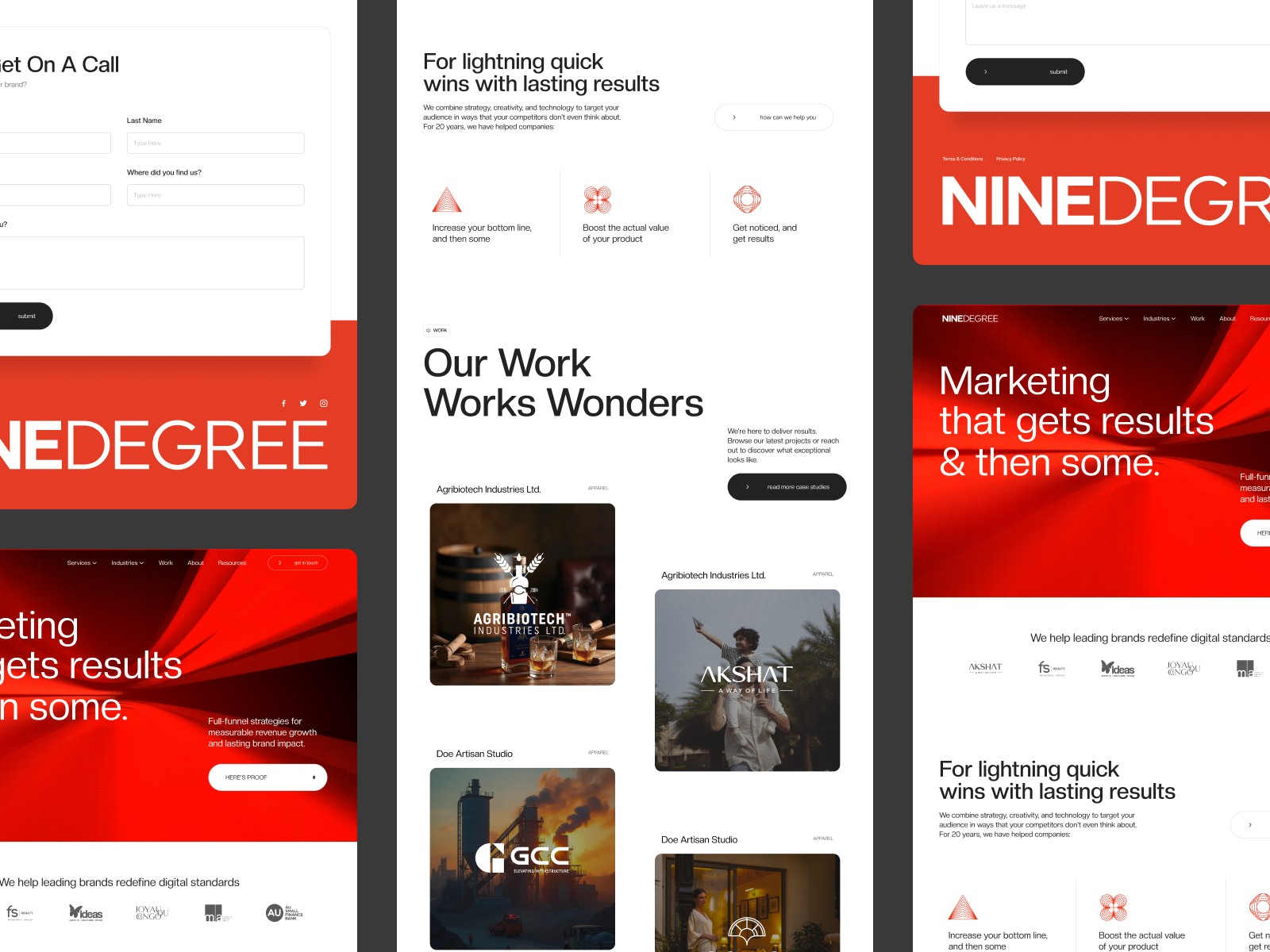 Nine Degree webflow website design preview shots