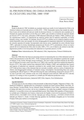 El PIB industrial de Chile durante el ciclo del salitre, 1880 -1938