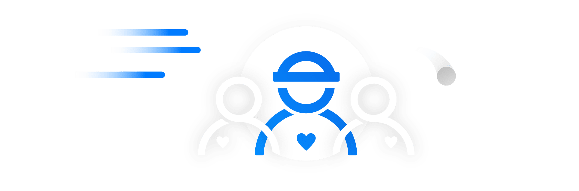 Illustration of a group of frontline workers with heart icons, representing support, teamwork, and worker well-being.