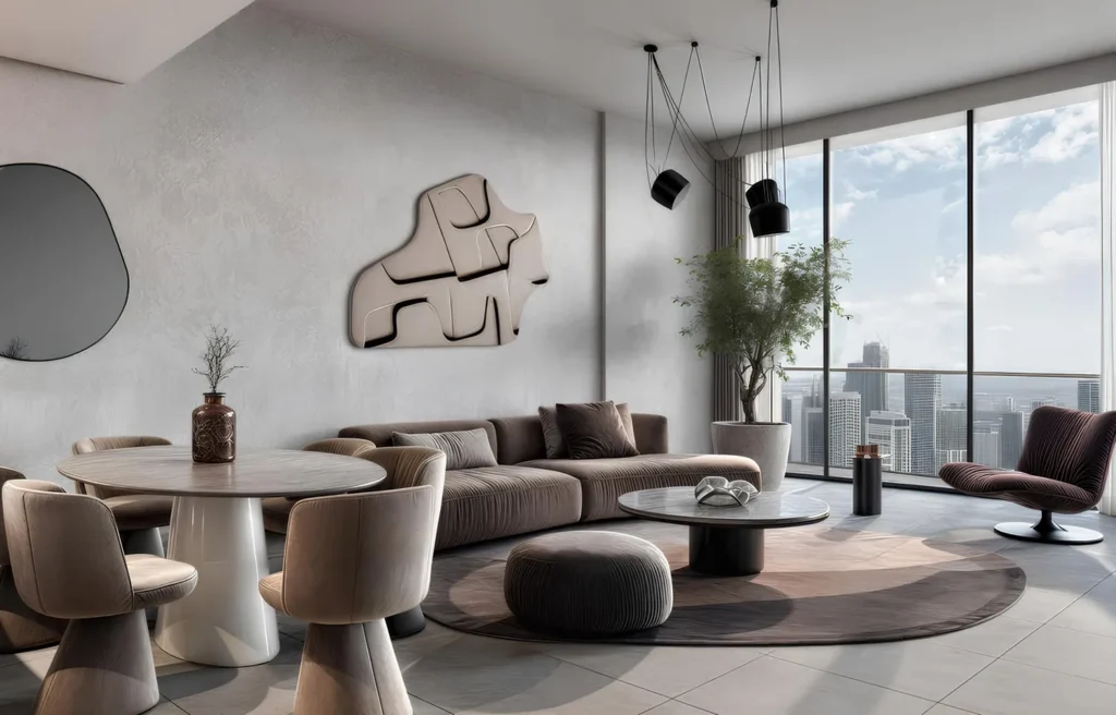Norah Residence office space with a sleek reception desk and comfortable chairs arranged for visitors.