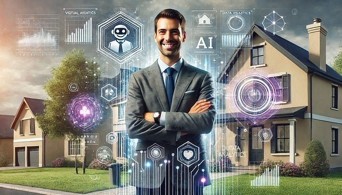 AI and human real estate agent collaboration illustration.