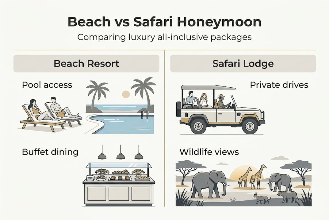 Infographic comparing beach and safari honeymoons
