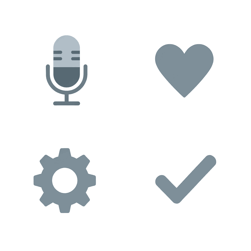 Four squares showing the four core poetry evaluation criteria: Voice, Emotional Impact, Technical Control, and Thematic Clarity