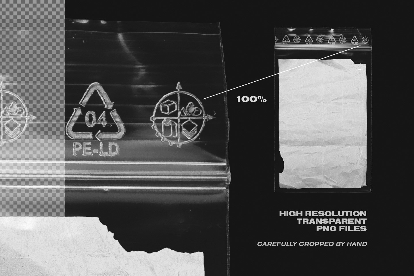 Isolated Empty Plastic Bags close up showing high resolution textures and carefully hand cropped edges