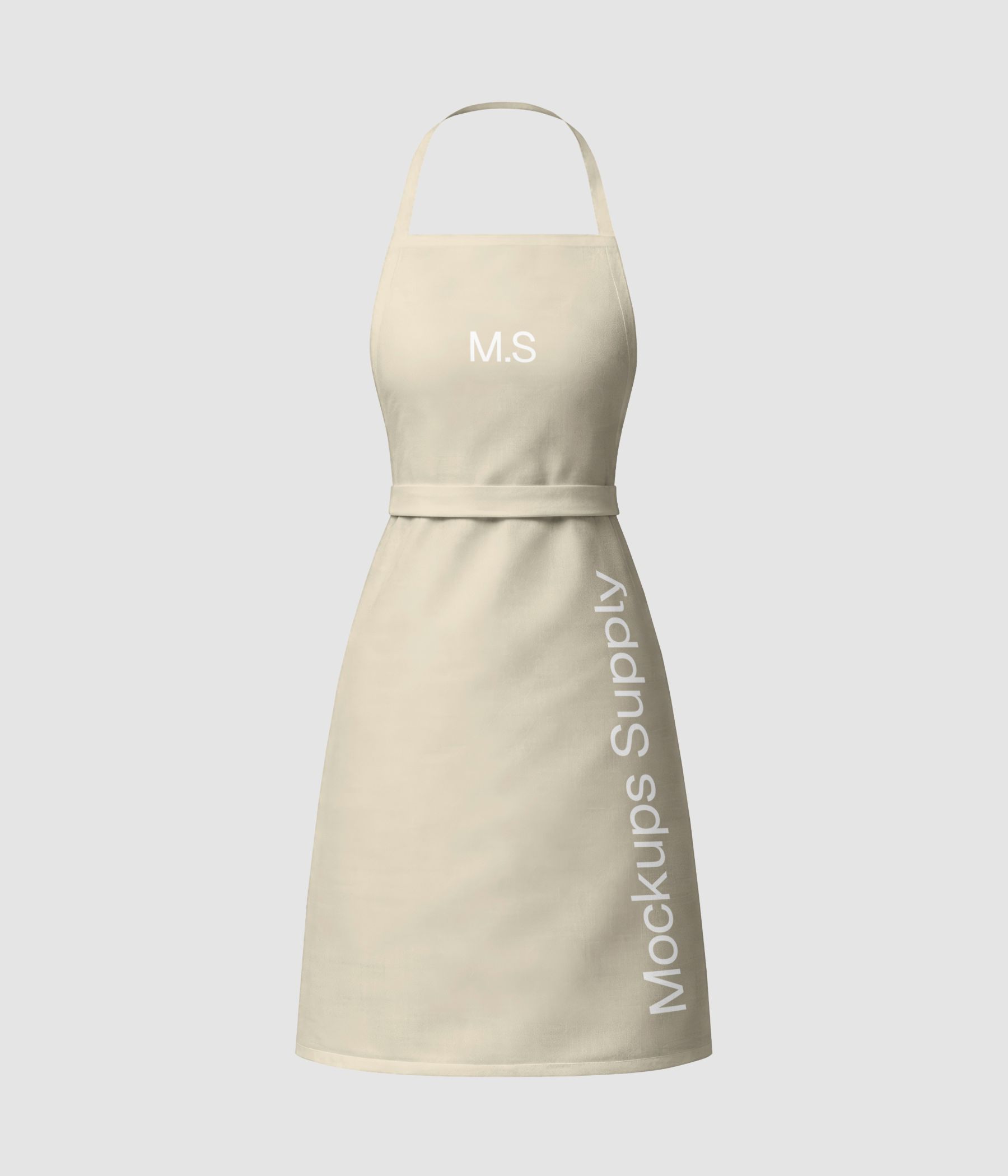Clean apron mockup front view with tied waist straps for restaurant identity showcase