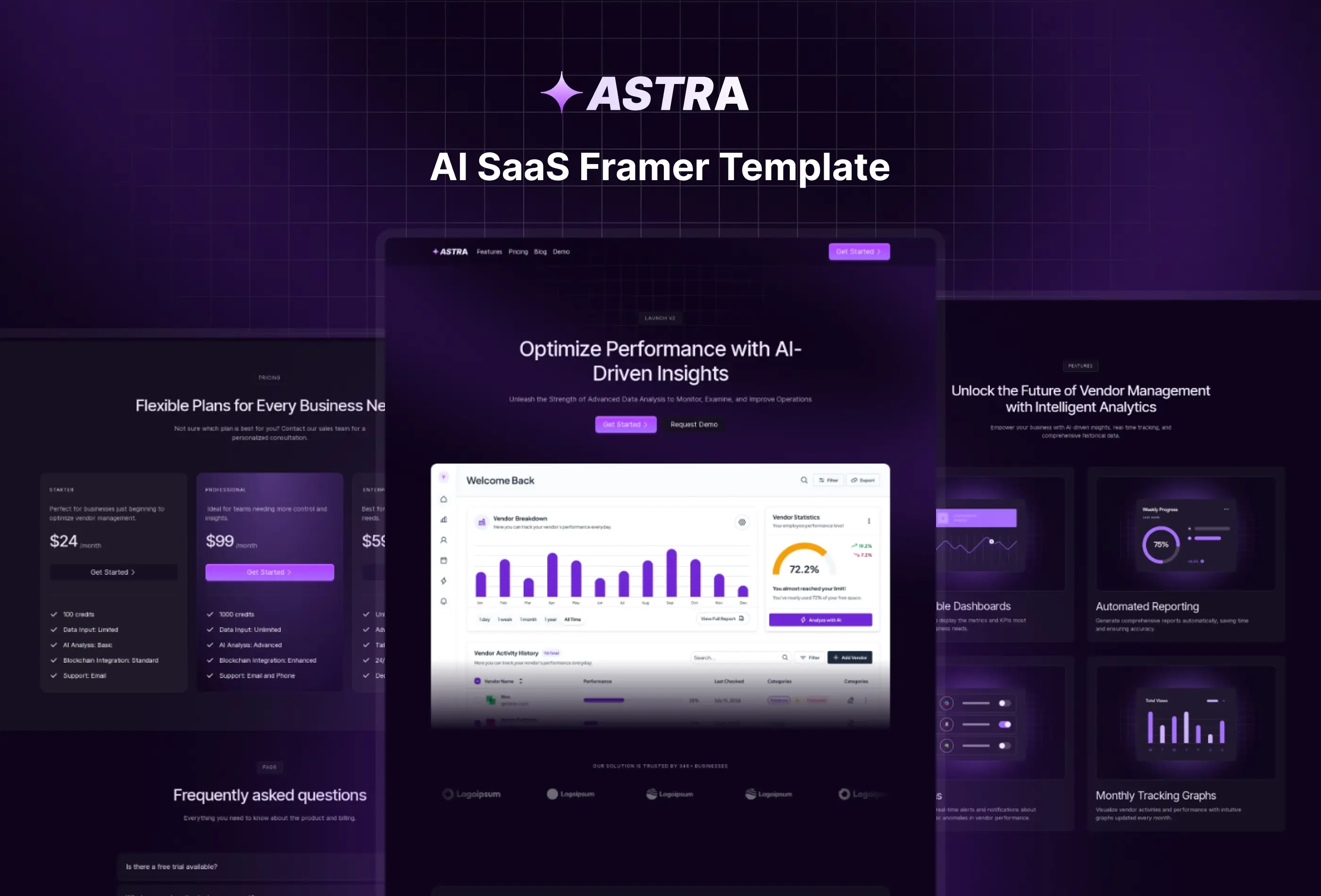 astra free ai saas framer template