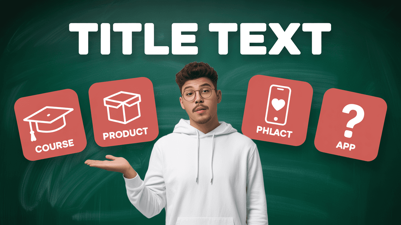 Ali Abdaal-style business strategy thumbnail with creator presenting product options and question mark icon