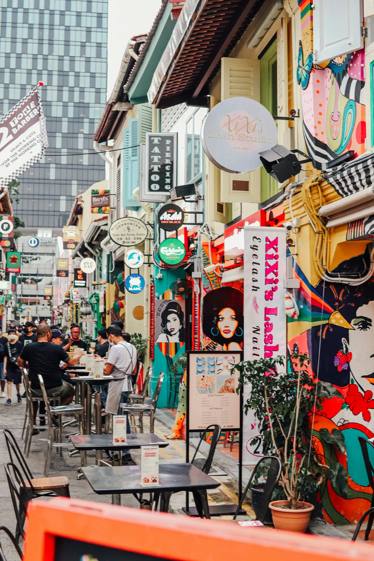 a black and white living room with a large tv