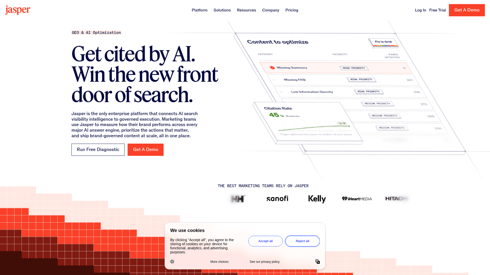 Jasper GEO Hub AI search visibility page