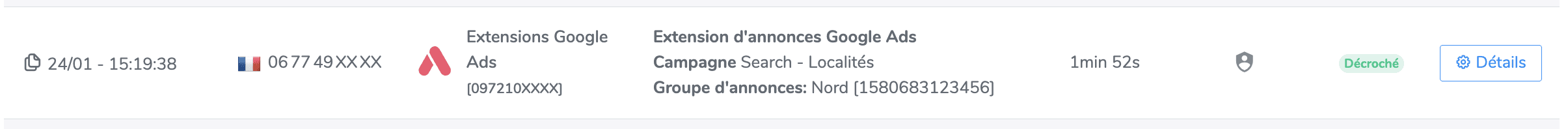 Journal d'appels détaillé