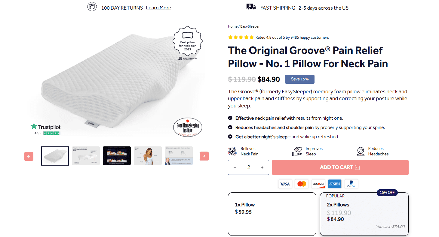Groove Pillows Free Shipping Threshold
