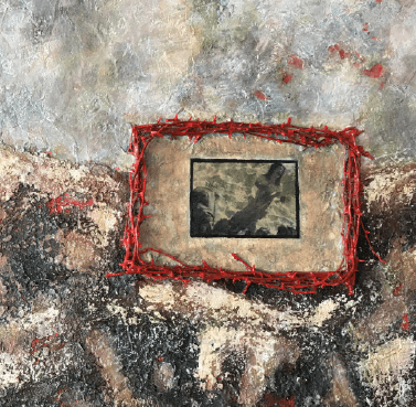 Gaza, 2024. Mixed media on jute. by Barbara Walker.