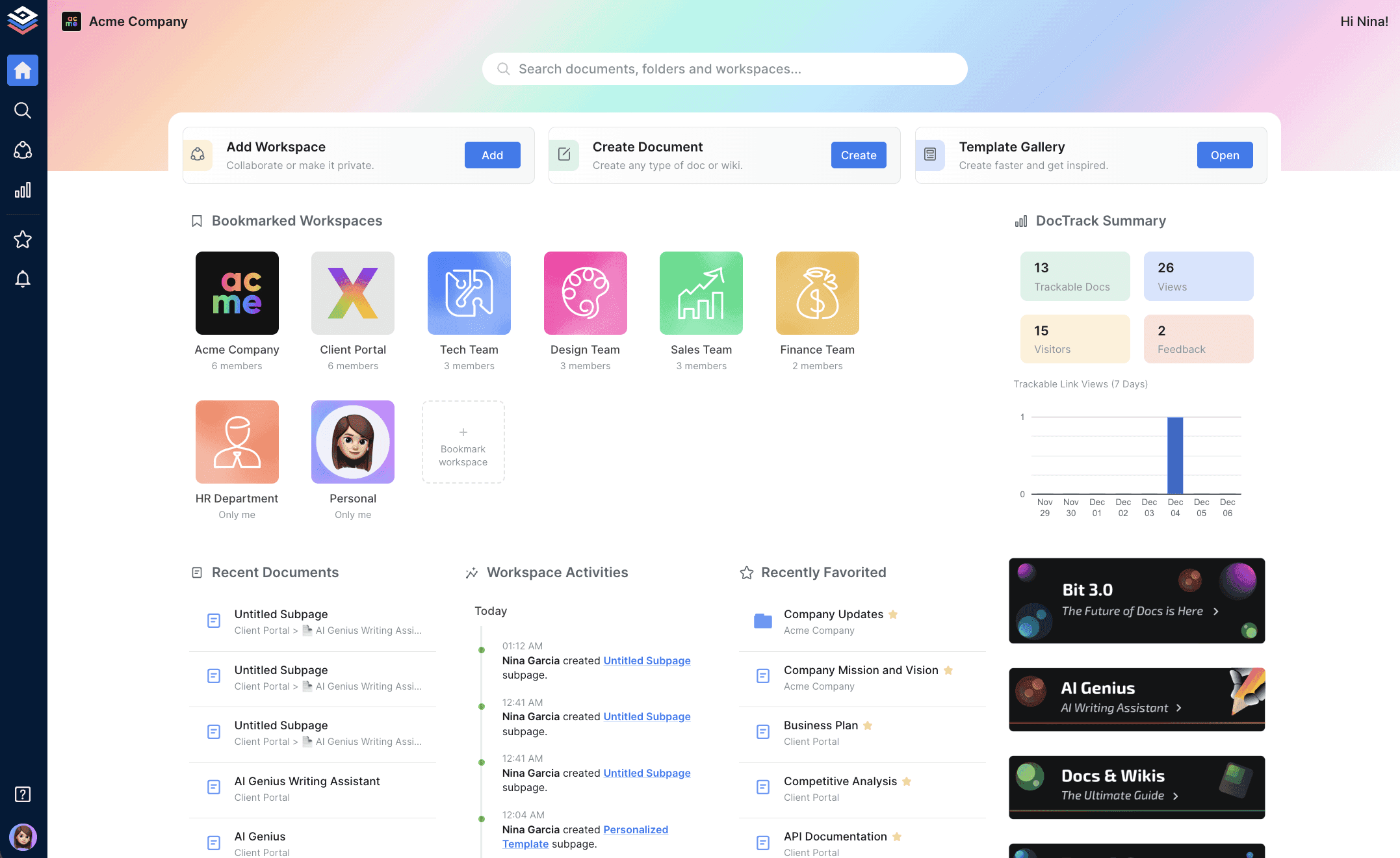 Bit.ai's home interface