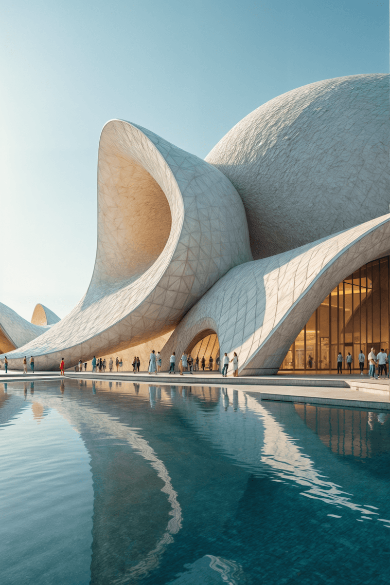 Modern building with an arched opening.