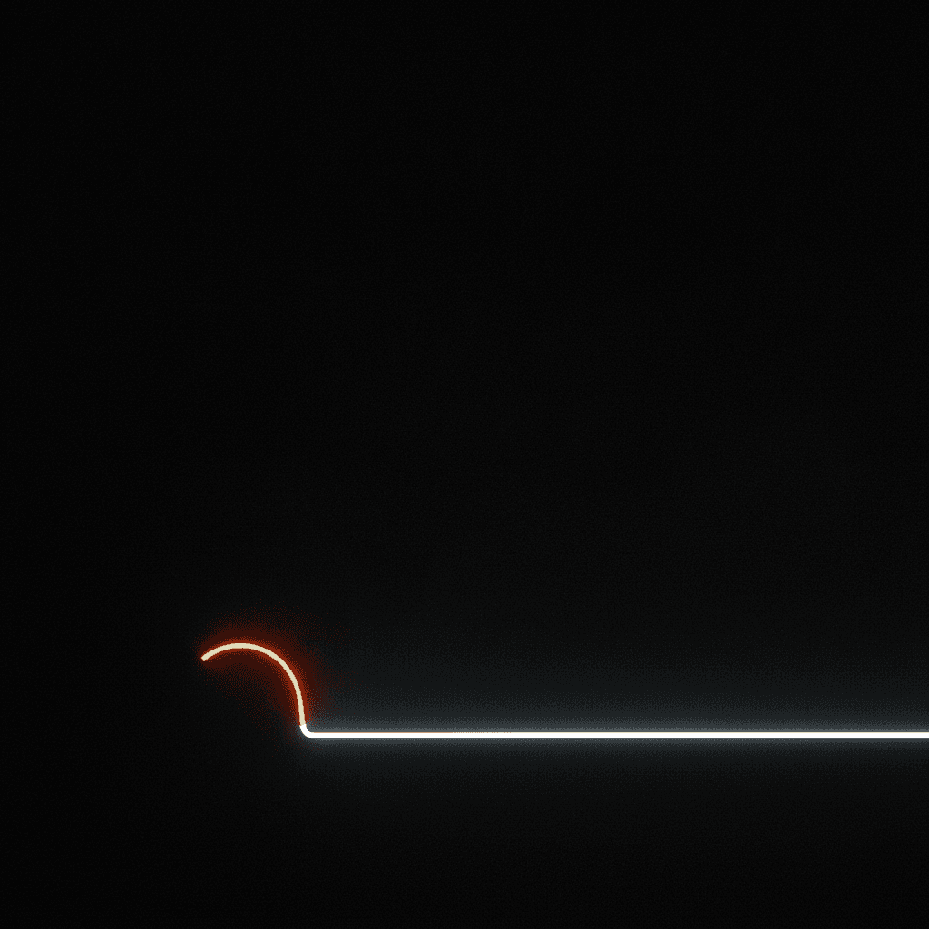 Single thin orange light line bending upward against deep black void