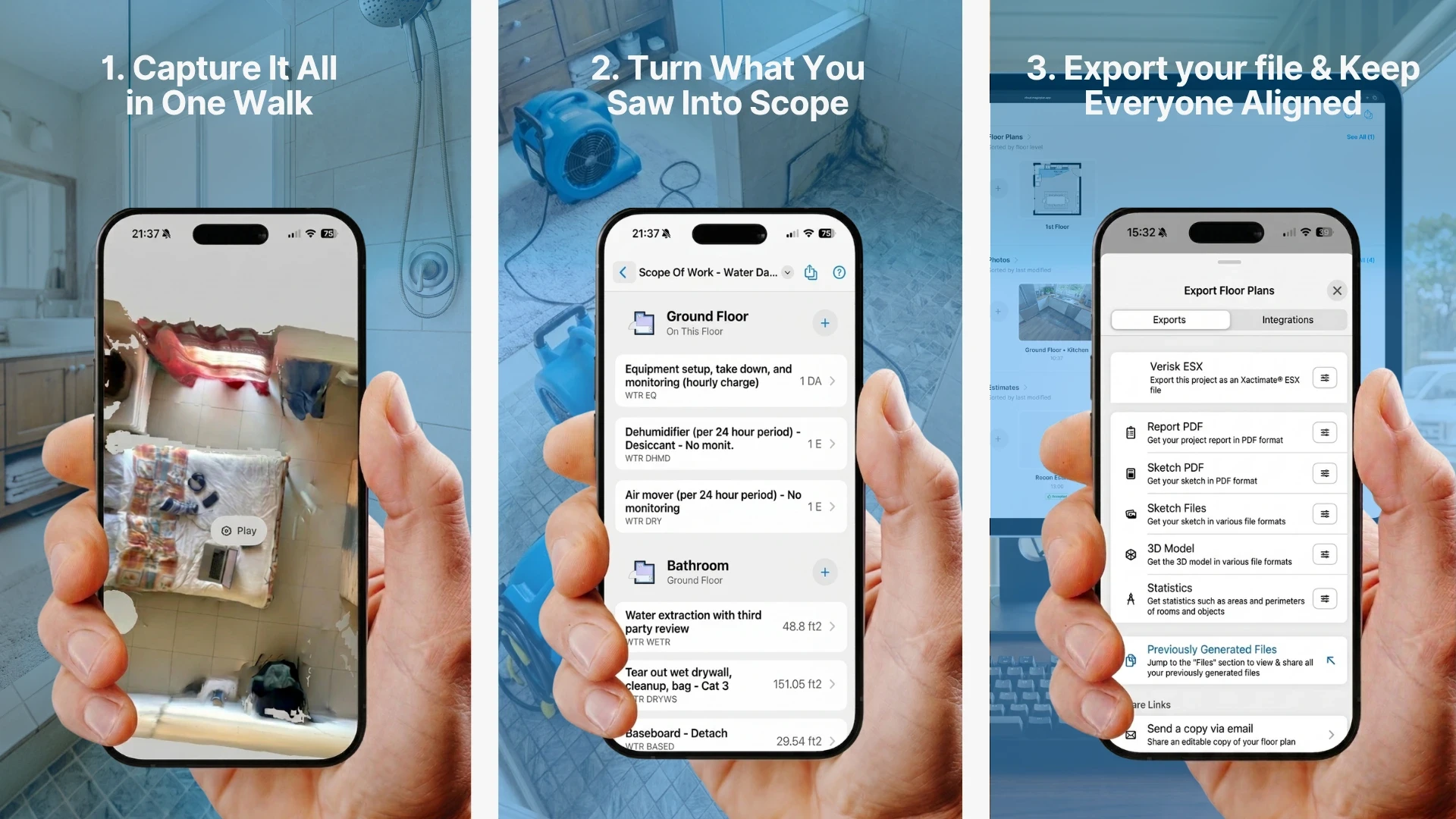 water damage documentation with a phone & magicplan