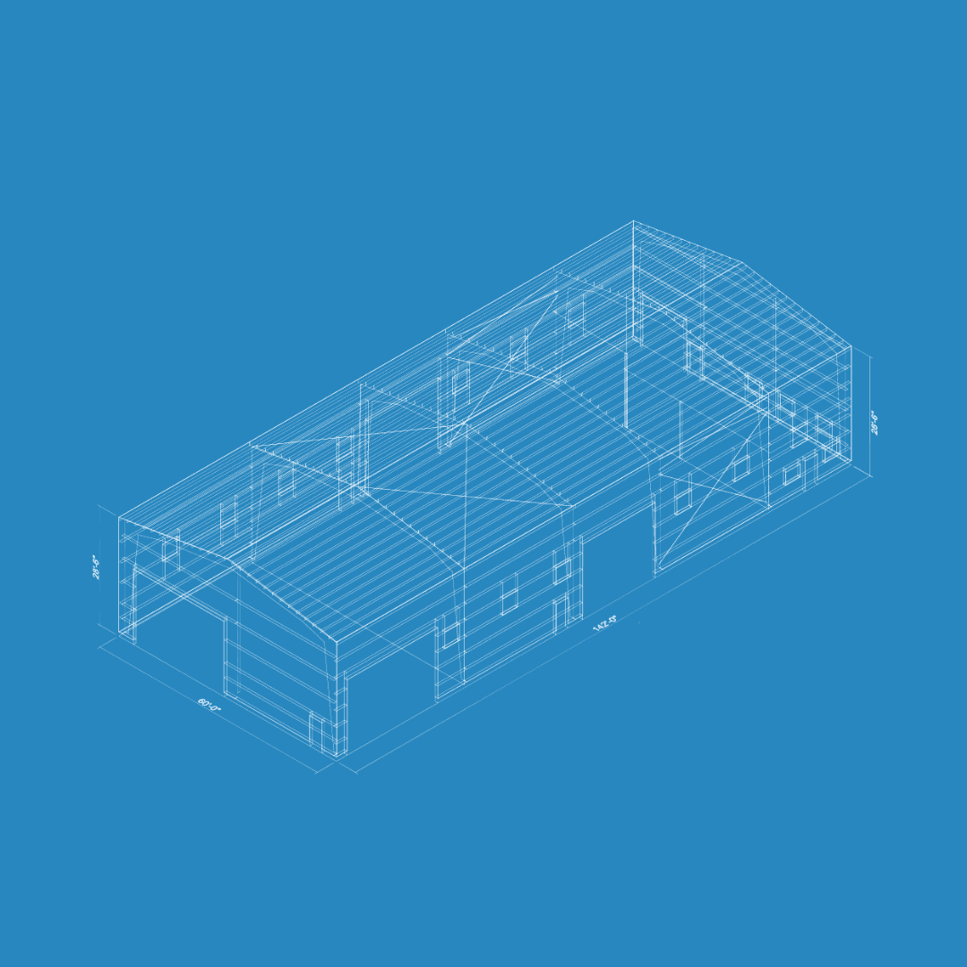 A blueprint of a large shop