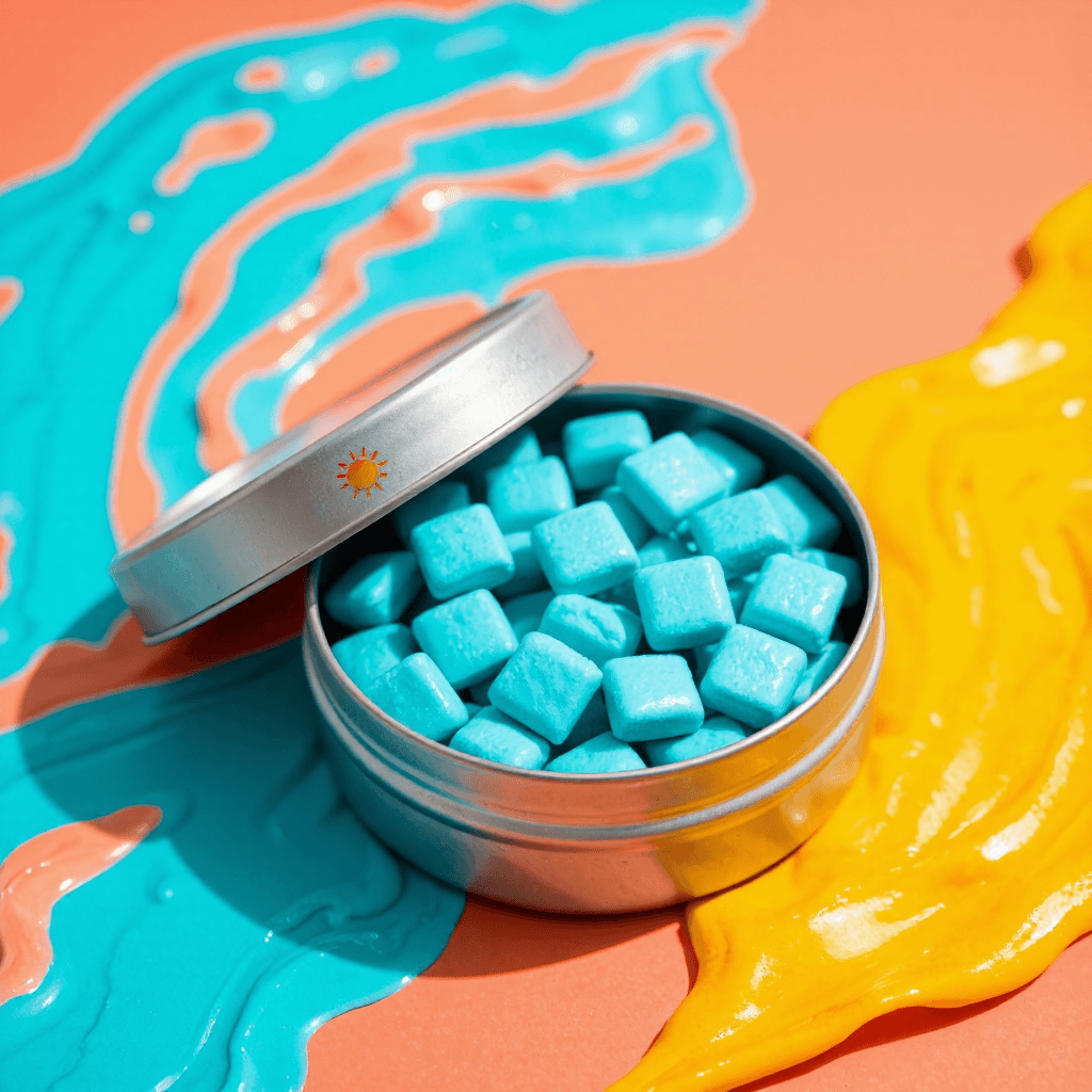 product photography of a tin of xylitol candies