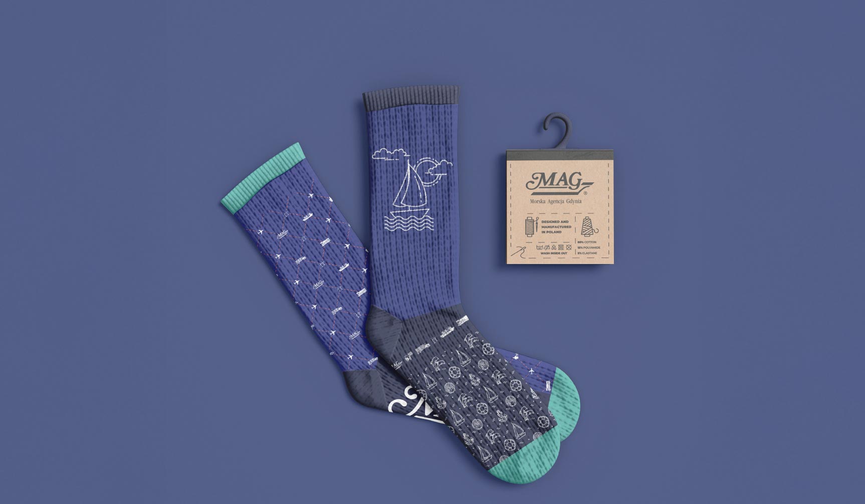 Mockup skarpetek firmowych z indywidualnym wzorem jako element gadżetów reklamowych MAG.