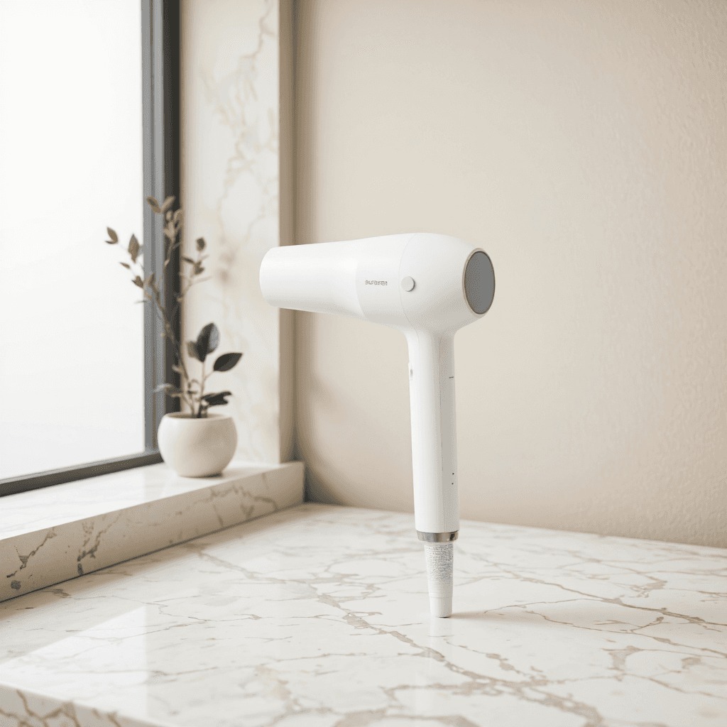 product photography of a brushless BLDC hair dryer