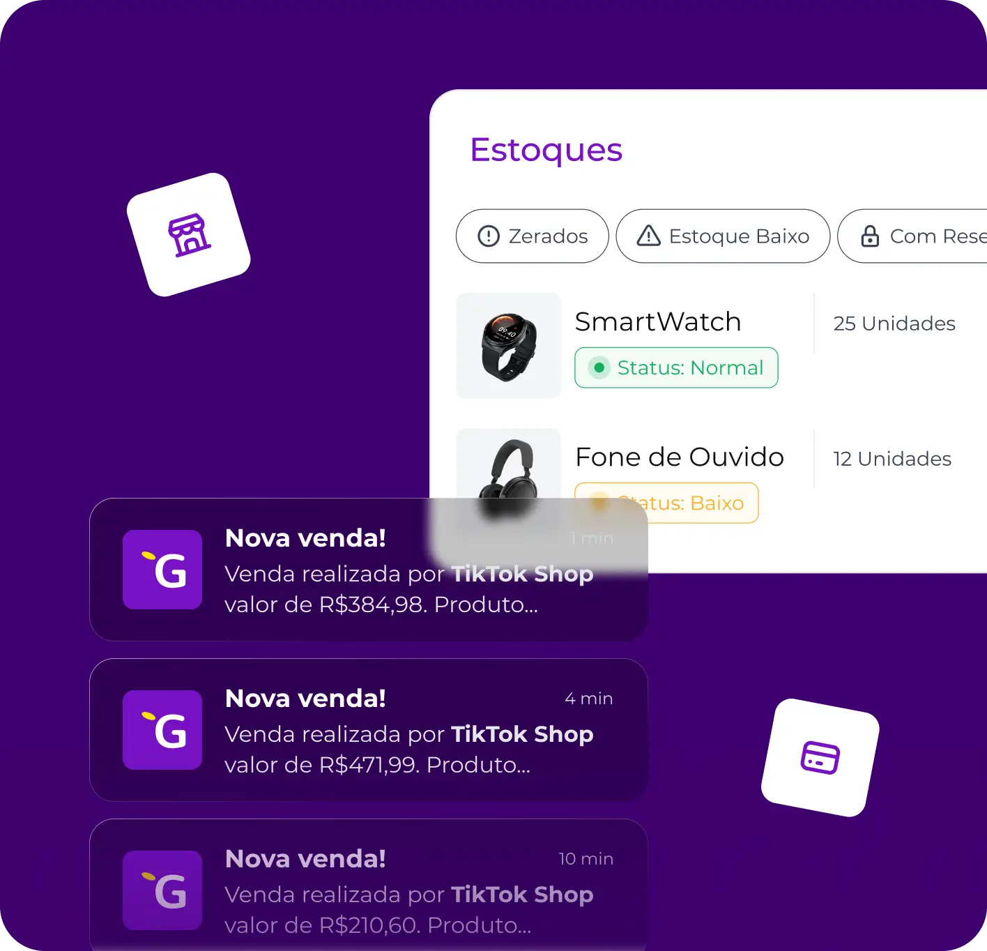 Notificações de venda no Tiktok Shop pela Gubee