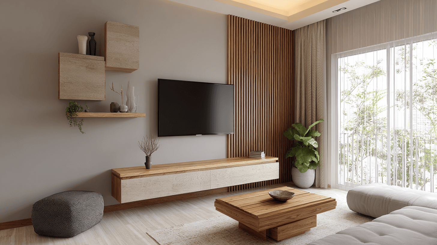 Warm Wooden Showcase for Cozy Living Rooms