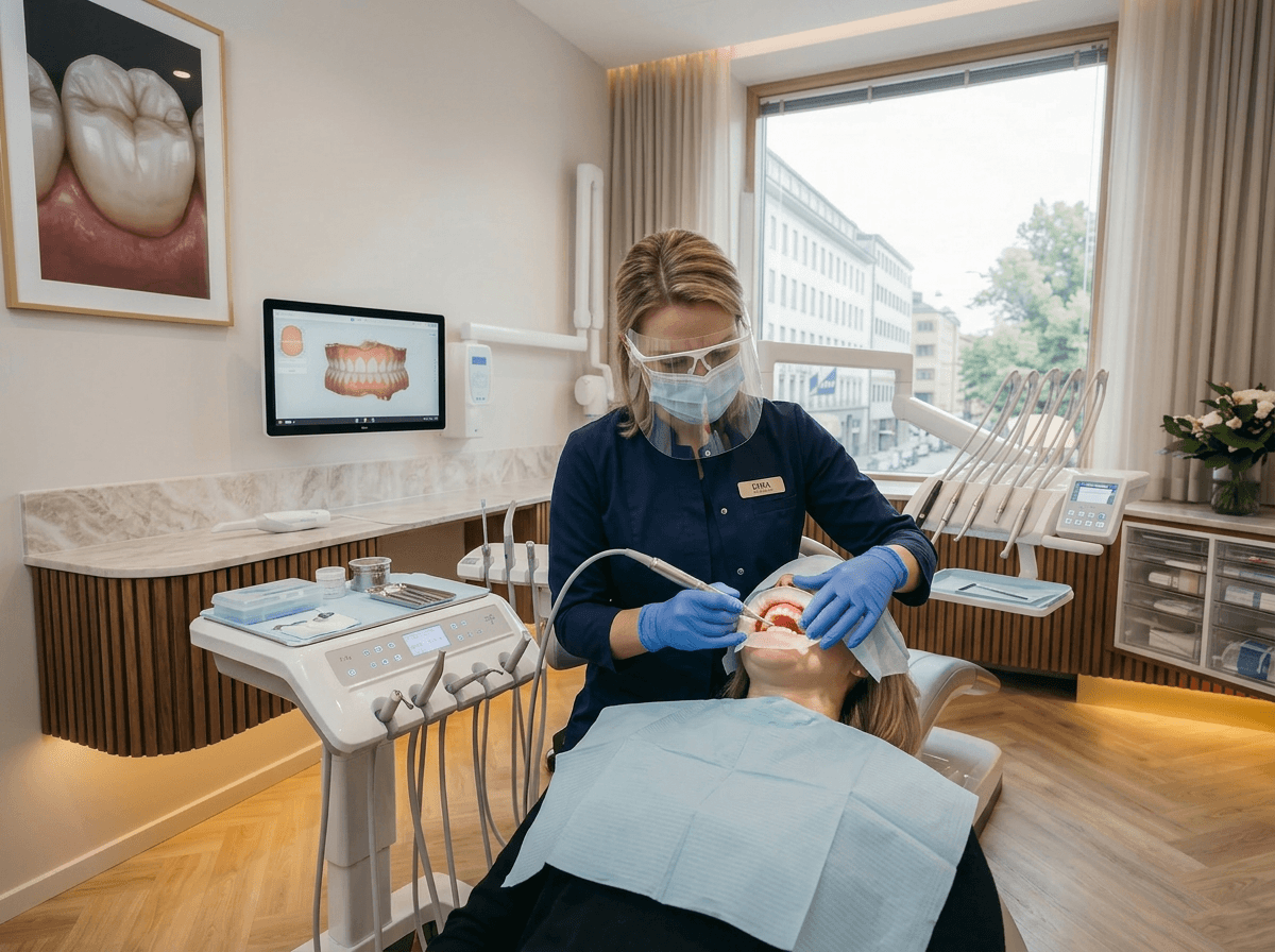 Doctor wokring on cum contouringon on patient teeth
