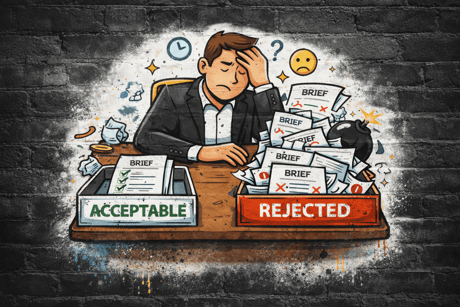 CMO sitting at desk assessing briefs