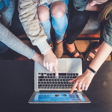 Team working together on laptop