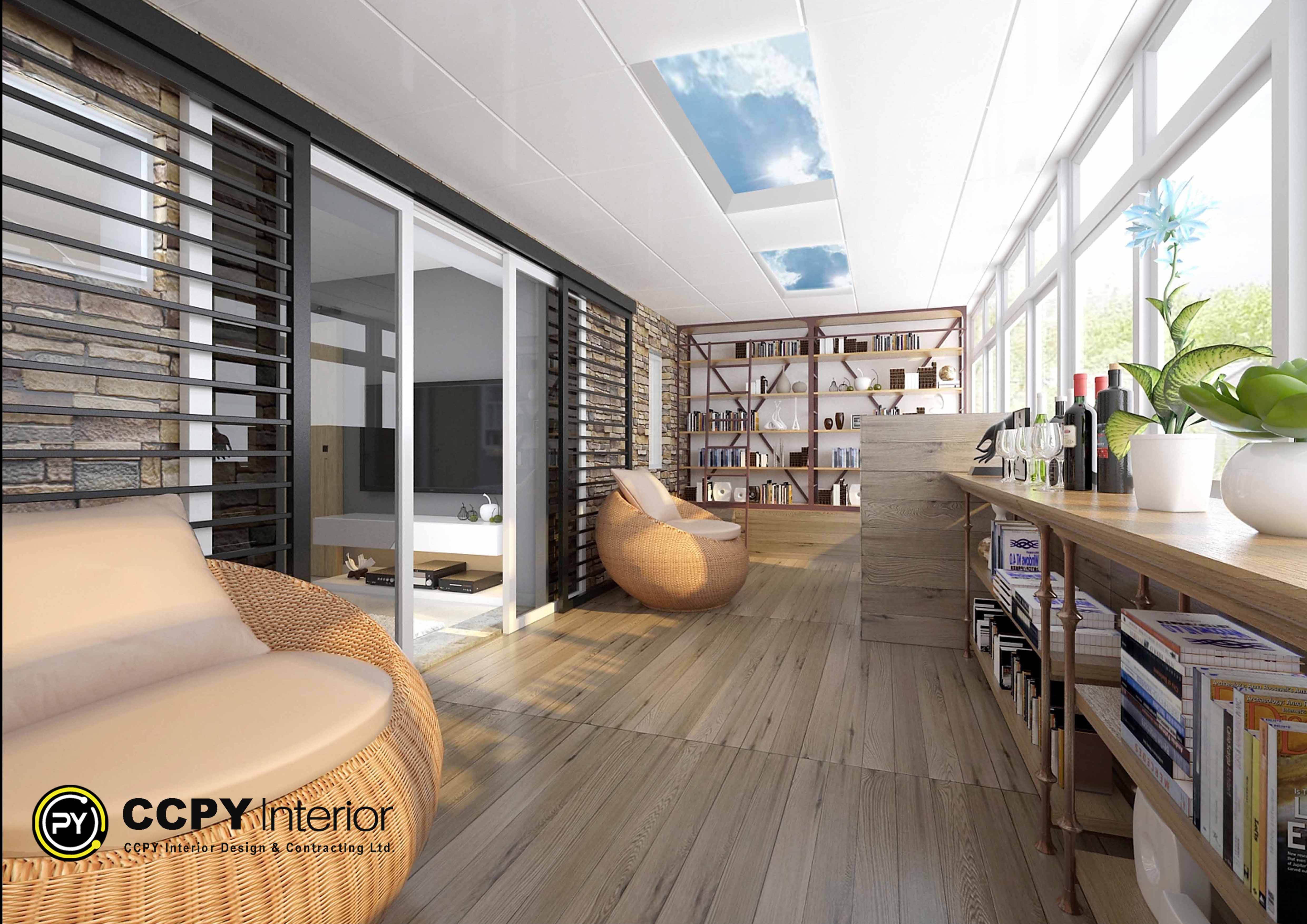 Open-plan living area featuring a minimalist BoConcept sofa, custom rounded-edge wardrobes, and hidden doors under soft, indirect cove lighting at Kwan Lok Sun Chuen.