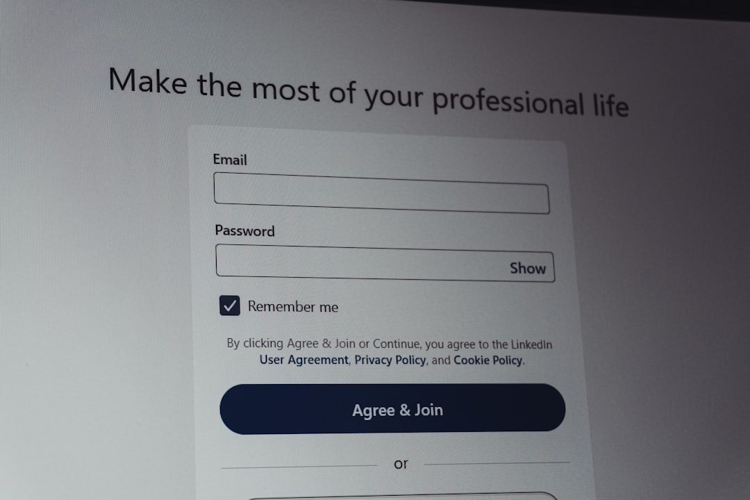 Linkedin login screen with email and password fields.