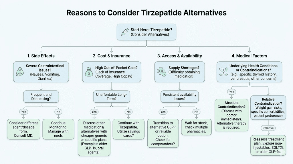 Why people seek tirzepatide alternatives decision tree