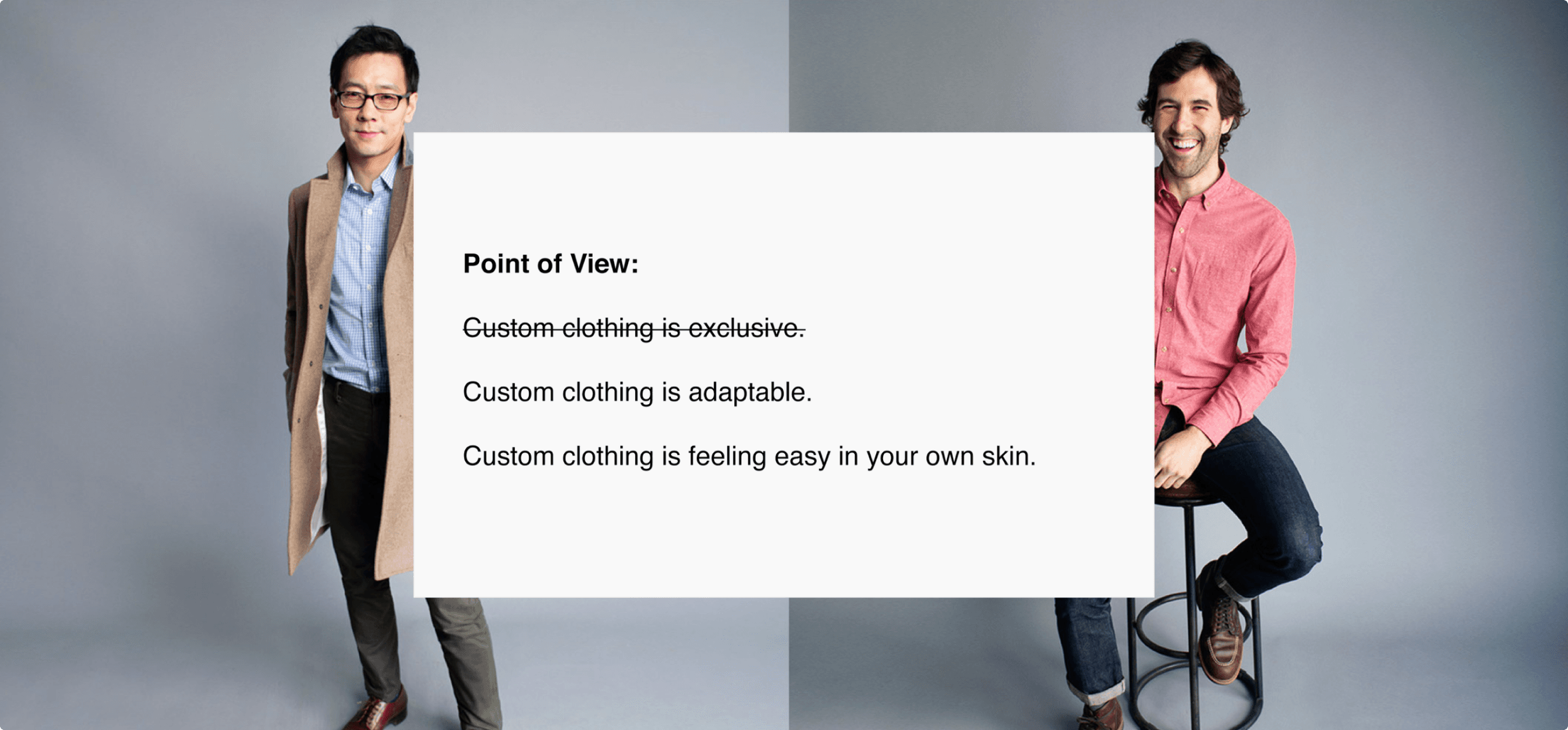 Desktop screen showing portraits of Blank Label customers wearing their custom clothes.