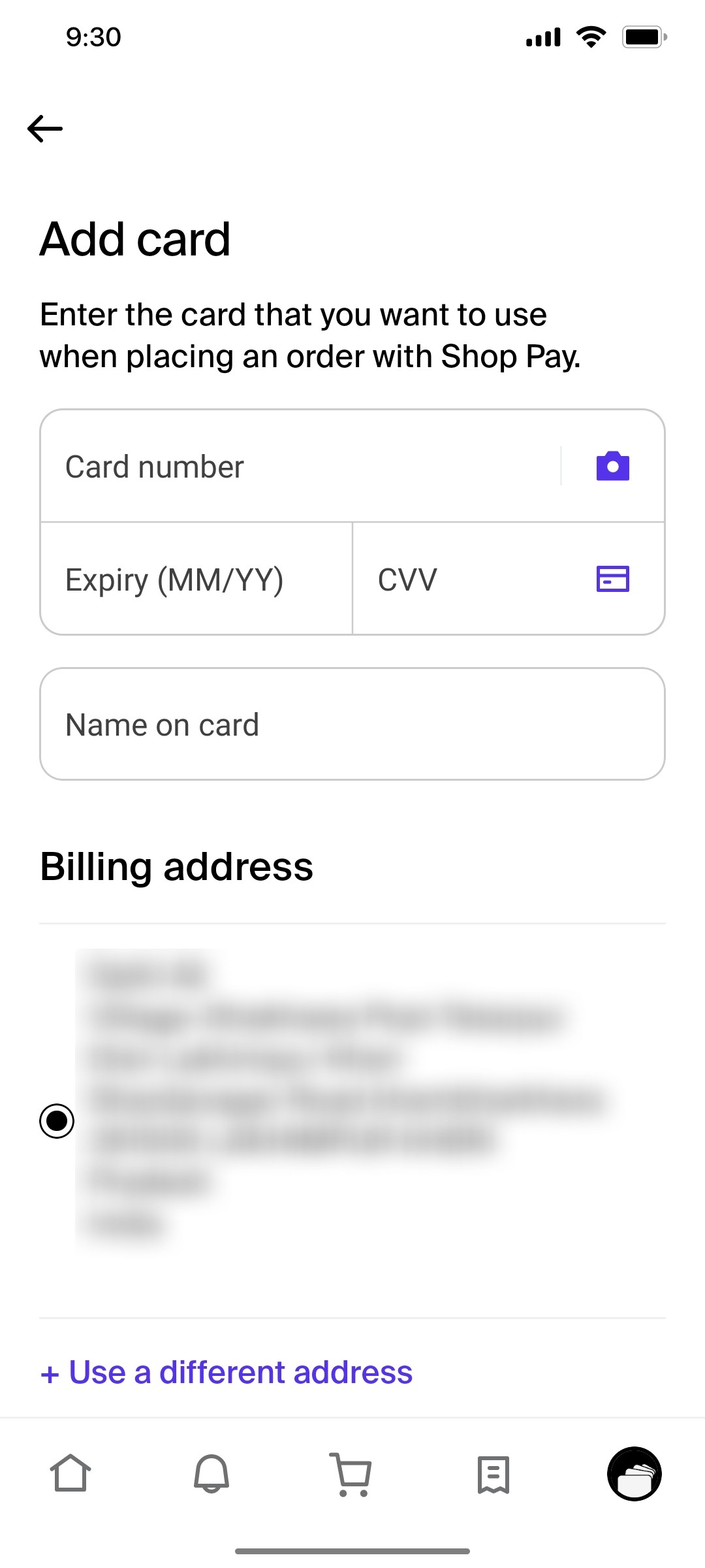 Shop App Add card Screen