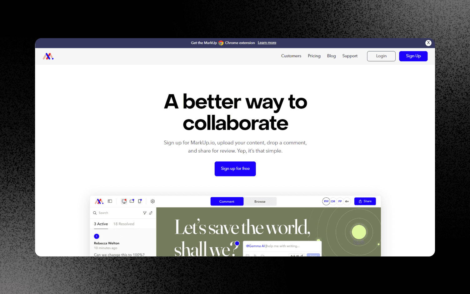 Markup.io homepage glorify