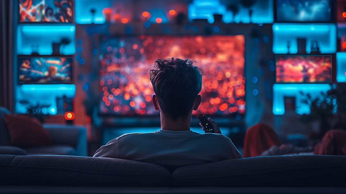 unamas.io -  futuristic man in front of tv