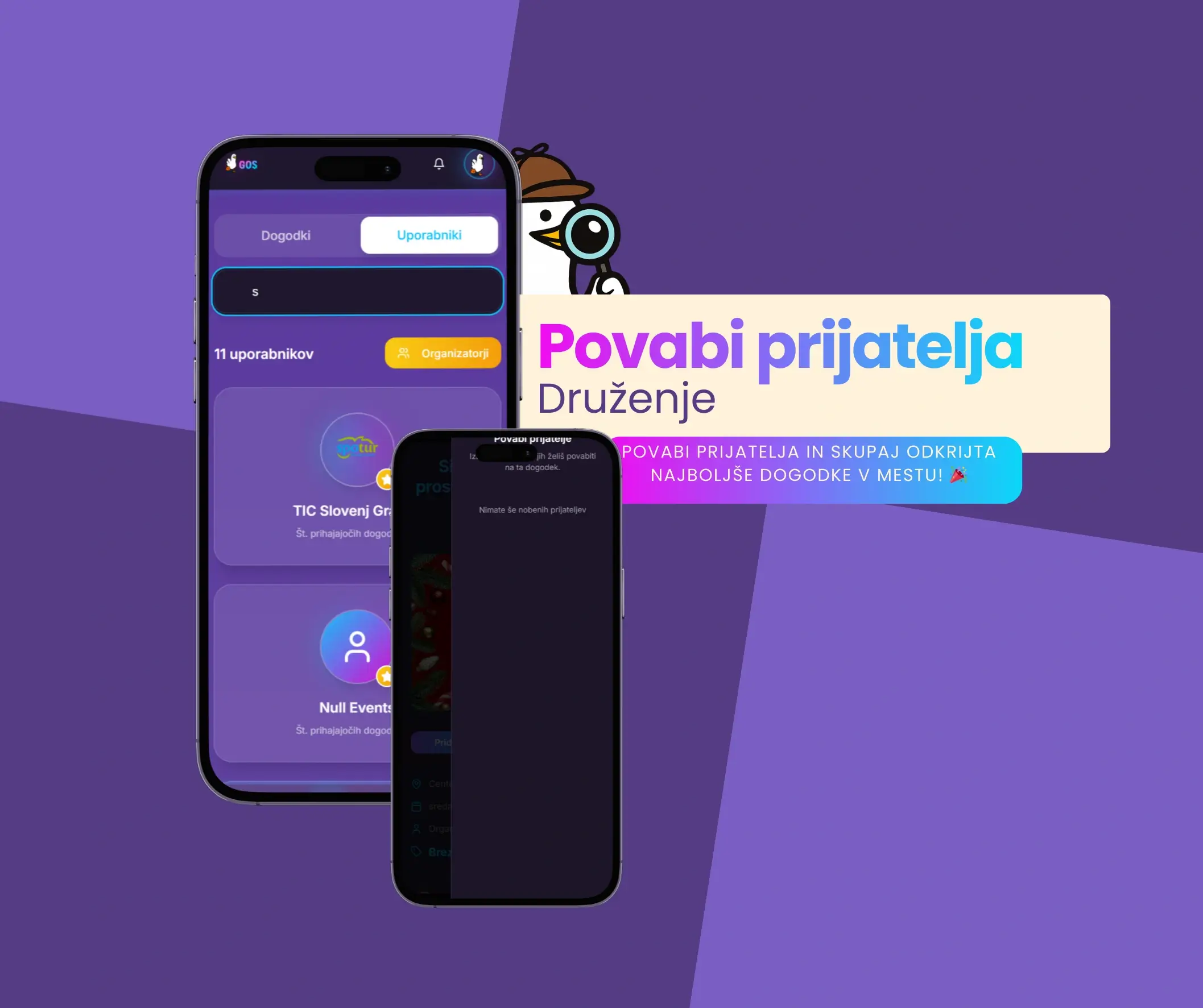 Prikaz socialnega elementa na aplikaciji gos