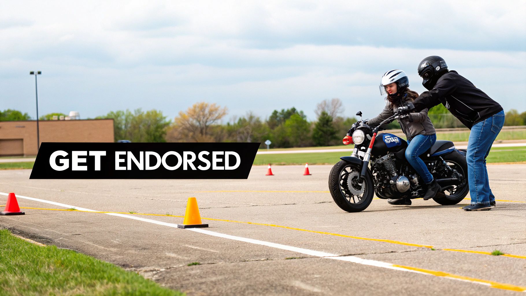 A person receiving their new driver's license with a motorcycle endorsement.